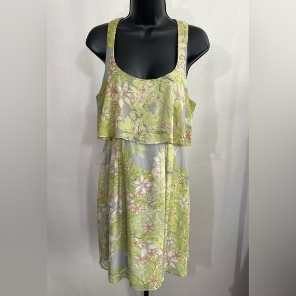 Jessica Simpson Summer Lime‎ GreenPopover Chiffon Floral Sleeveless Dress - Picture 7 of 13